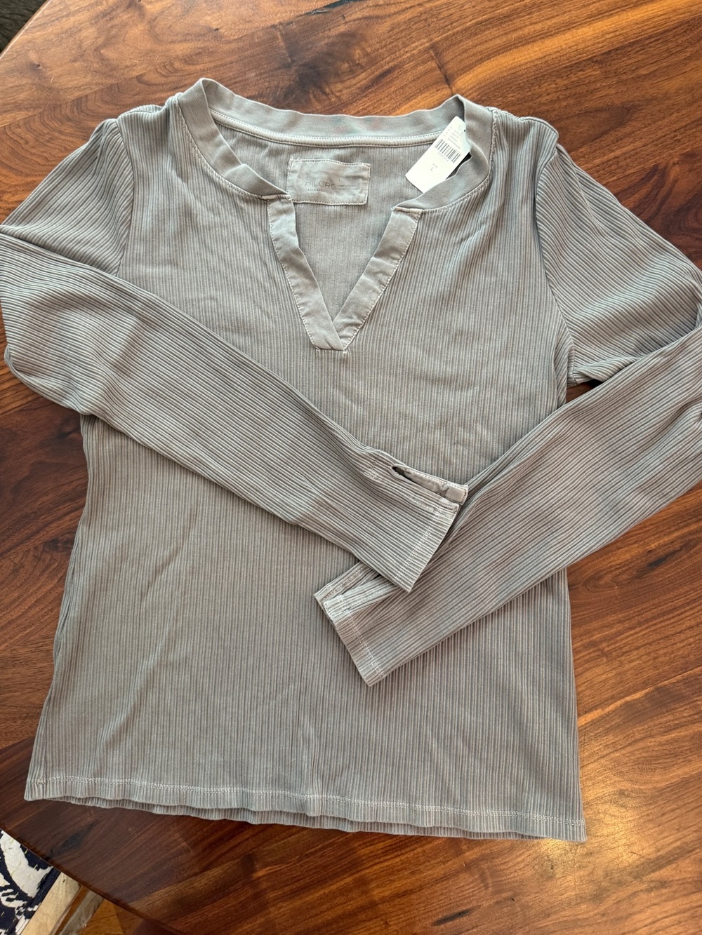 Anthropologie Pilcro Moss Ribbed Henley Long Sleeve Top - Picture 2 of 4